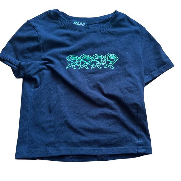 A.Lab Crop Tee - Black Neon Green Rose Graphic Stretch Fit Small - Picture 2 of 4